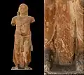 Parkham Yaksha, and detail of the wavy fold pattern of the dress.[7] 150 BCE[8]