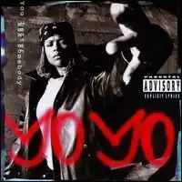 A black-and-white cover of a woman wearing a white shirt, black leather jacket and bandanna, showing the west coast hand sign. The artist's name is colored red in spray paint writing.
