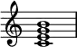 
{
\override Score.TimeSignature #'stencil = ##f
\relative c' {
   \clef treble
   \time 4/4
   \key c \major
   <c e g b>1
} }
