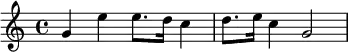\relative c' {\set Staff.midiInstrument = #"celesta" g'4 e' e8. d16 c4 d8. e16 c4 g2}