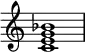 
{
\override Score.TimeSignature #'stencil = ##f
\relative c' { 
  \clef treble 
  \time 4/4
  <c e g bes>1
} }
