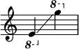 
{
    \override Score.SpacingSpanner.strict-note-spacing = ##t
    \set Score.proportionalNotationDuration = #(ly:make-moment 1/8)
    \override Score.TimeSignature #'stencil = ##f
    \relative c {
        \time 2/4
        \ottava #-1 e4 \glissando 
        \ottava #1 g'''
    }
}
