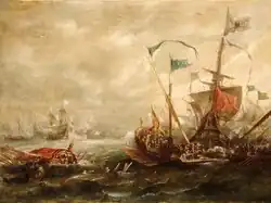 Galley engaging a sail ship