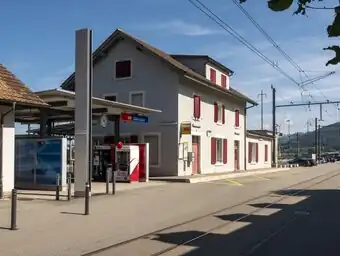 Two-story building with hip roof
